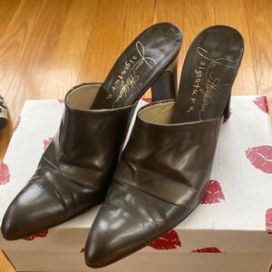 Signature Studio Dark Brown Pointed Leather Slip-On Mules